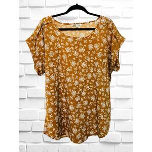 Speed Limit MPH Women’s 2X Copper Floral Lightweight Short Sleeve Boxy Top • GUC